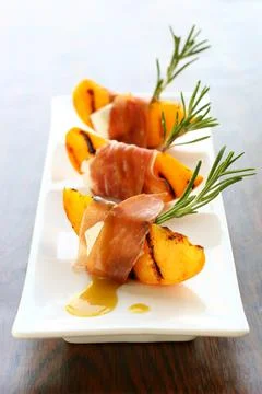 Appetizer with grilled peach, Stock Photos