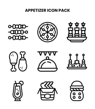 Appetizer Line Bundle Icons Pack Stock Illustration