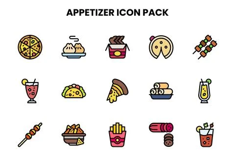 Appetizer Lineal Color Vector Icons Pack Stock Illustration