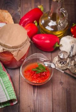 Appetizer of marinated red pepper Stock Photos