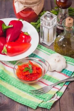Appetizer of marinated red pepper Stock Photos
