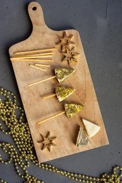 Appetizer of new year trees made of cheese , easy cooking, Stock Photos