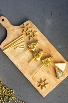 Appetizer of new year trees made of cheese , easy cooking, Stock Photos