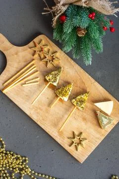 Appetizer of new year trees made of cheese , easy cooking, Stock Photos