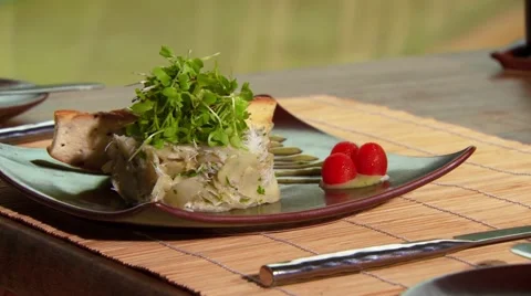 Appetizer plate on restaurant table Stock Footage 54591472