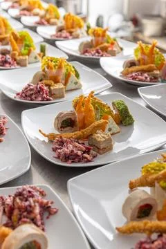 Appetizer plates for wedding table Stock Photos