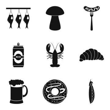 Appetizer sausage icons set, simple style Stock Illustration