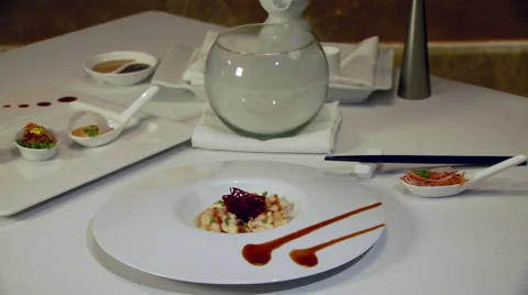 Appetizer served on table Stock Footage 57814382