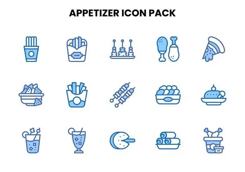 Appetizer Two Colour Collection Icons Pack Stock Illustration