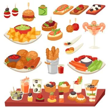 Appetizer vector appetizing food and snack meal or starter and canape Stock Illustration