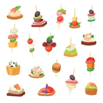 Appetizer vector appetizing food and snack meal starter canape appetiser Stock Illustration