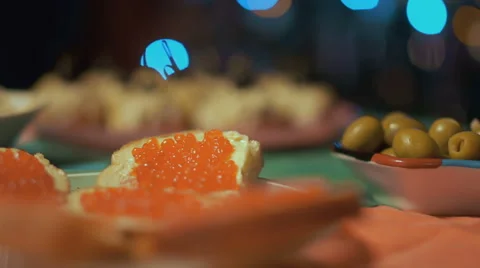 Appetizers On A Celebratory Table Stock Footage 67498937