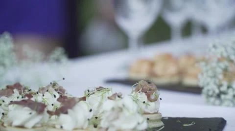 Appetizers during wedding reception Stock Footage 55040282