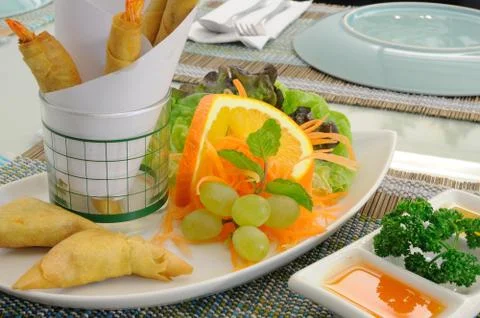 Appetizers set on dinner table Stock Photos