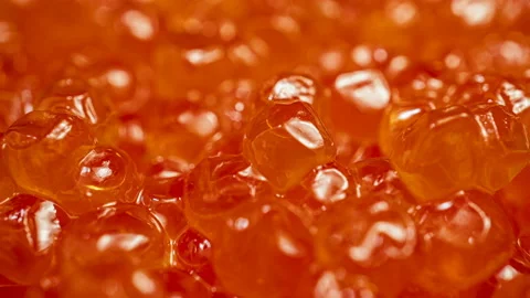 Appetizing background of red caviar. Video stock 125648897