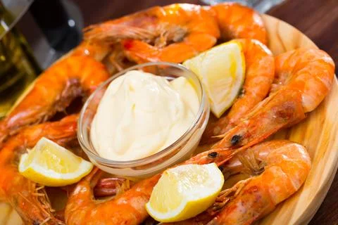 Appetizing baked shrimps Stock Photos