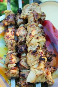 Appetizing barbecue on the plate Stock Photos