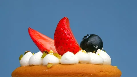 Appetizing berry cake. Macro footage. Stock Footage 233982115