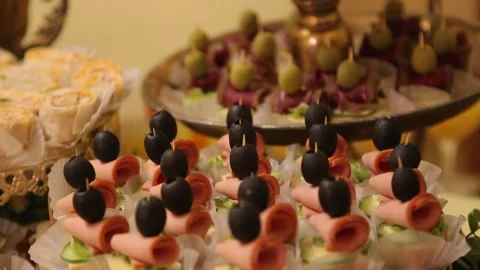 An appetizing buffet table 15 Video stock 314618436