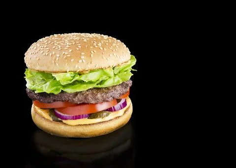 Appetizing burger on a black background Stock-Fotos