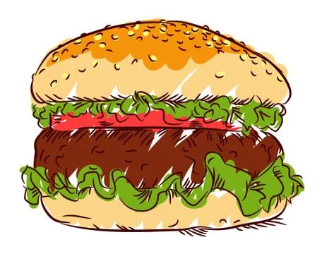 Appetizing burger, freehand drawing, doodle Stock Illustration