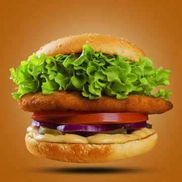 Appetizing burger on a ORANGE BACKROUND Stock-Fotos