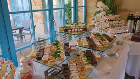 Appetizing cakes for guests. Stock Footage 132243345