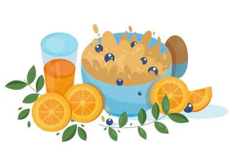 Appetizing cereal with blueberry for breakfast Stock Illustration