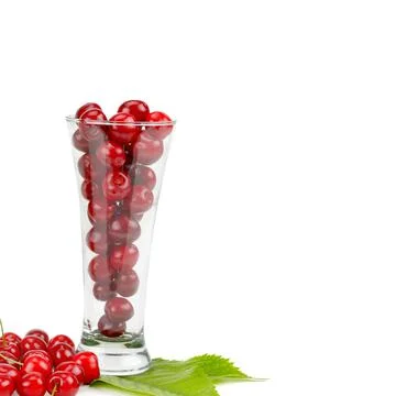 Appetizing cherry isolated on white background. Free space for text. 스톡 사진