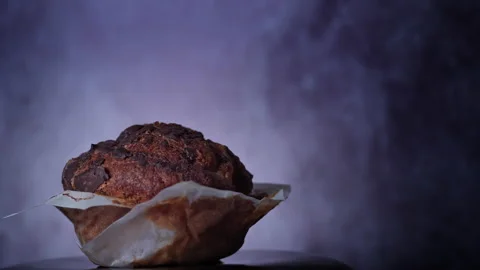 Appetizing Chocolate Muffin Rotates and There is Place for Inscription on Side Stock Footage 236104562