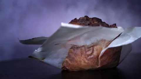 Appetizing Chocolate Muffin Rotates and There is Place for Inscription on Side Stock Footage 236926530