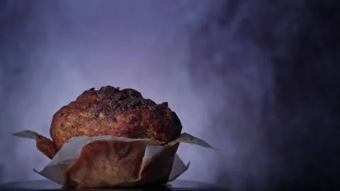 Appetizing Chocolate Muffin Rotates and There is Place for Inscription on Side Stock Footage 236929129