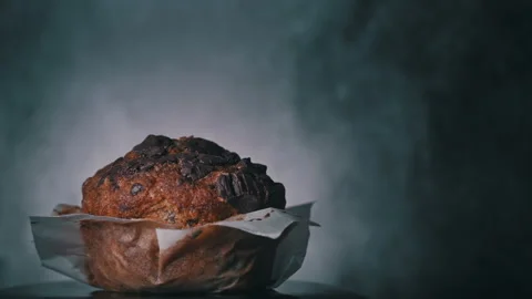 Appetizing Chocolate Muffin Rotates and There is Place for Inscription on Side Stock Footage 236929644