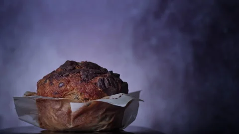 Appetizing Chocolate Muffin Rotates and There is Place for Inscription on Side Stock Footage 237363588
