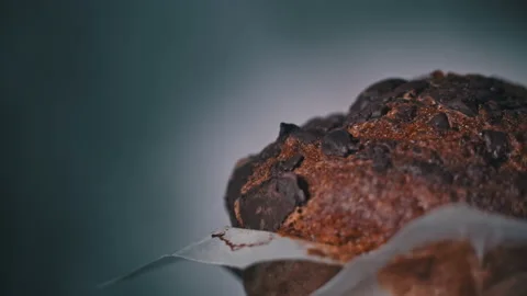Appetizing Chocolate Muffin Rotates and There is Place for Inscription on Side Stock Footage 237643954