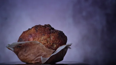 Appetizing Chocolate Muffin Rotates and There is Place for Inscription on Side Stock Footage 237644382