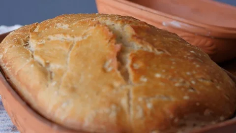 Appetizing cracked crust of bread rack focuso Stock Footage 87219670