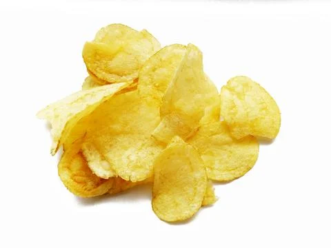 Appetizing crispy potato chips on white background Stock Photos