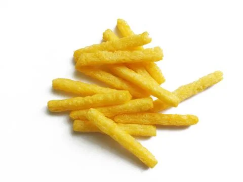 Appetizing crispy salty snacks on a white background Stock Photos