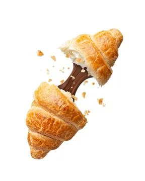Appetizing croissant with chocolate isolated on white background Stock Photos