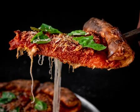 Appetizing deep dish pizza Chicago style Stock Photos