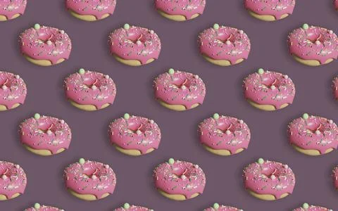Appetizing donut pattern with chocolate icing, covered with colorful sprinkle Stockillustratie