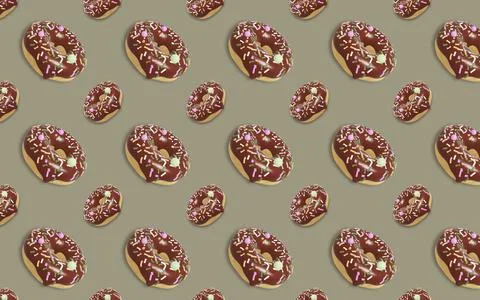 Appetizing donut pattern with chocolate icing, covered with colorful sprinkle Stockillustratie