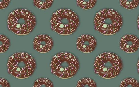 Appetizing donut pattern with chocolate icing, covered with colorful sprinkle Stockillustratie