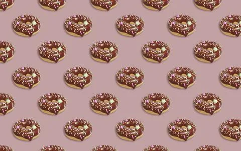 Appetizing donut pattern with chocolate icing, covered with colorful sprinkle Stockillustratie