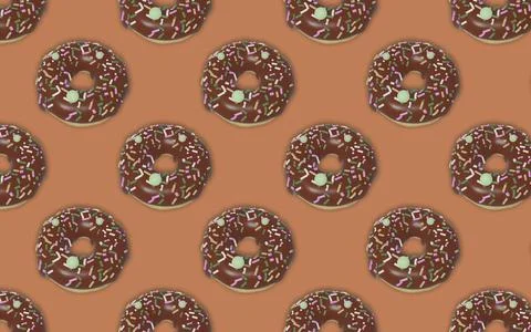 Appetizing donut pattern with chocolate icing, covered with colorful sprinkle Stockillustratie
