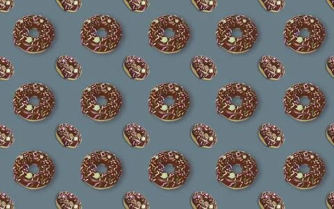 Appetizing donut pattern with chocolate icing, covered with colorful sprinkle Stockillustratie