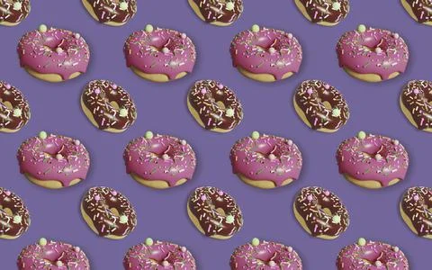 Appetizing donut pattern with chocolate icing, covered with colorful sprinkle Stockillustratie