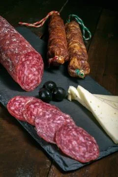 Appetizing dried sausage Stock Photos