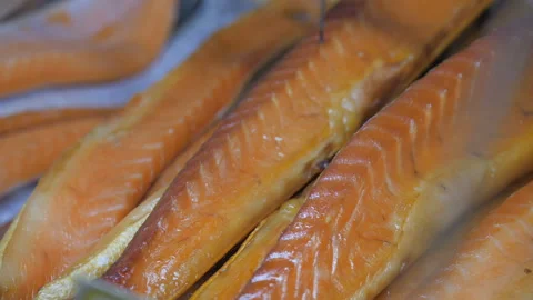 Appetizing fatty red fish close up Stock Footage 96765349